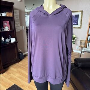 Oalka purple long sleeve knit hoodie top w/thumbholes & pockets-size XL